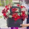 خرید آنلاین گل رز مینیاتوری- باکس گل رز مینیاتوری قرمز و داوودی- انگور