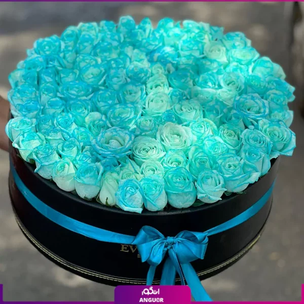 خرید آنلاین باکس گل- گل رز آبی- انگور