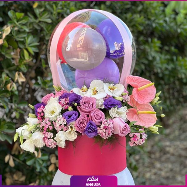 باکس گل تولد- گل و بادکنک- انگور