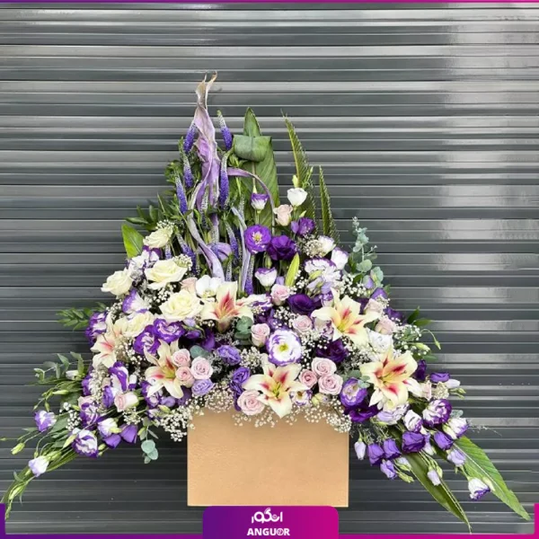 باکس گل لیسیانتوس سفید و بنفش- خرید آنلاین گل- انگور