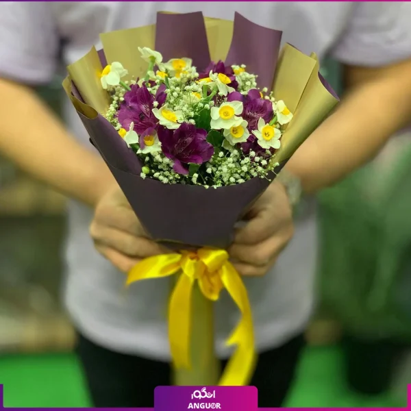 خرید دسته گل نرگس - سفارش آنلاین دسته گل نرگس به همراه آلسترومریا