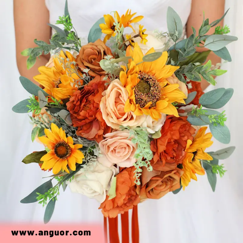 دسته گل پاییزی عروس با آفتابگردون