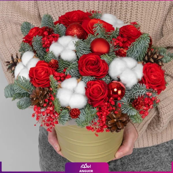 خرید باکس گل کریسمس - سفارش باکس گ به همراه رز -