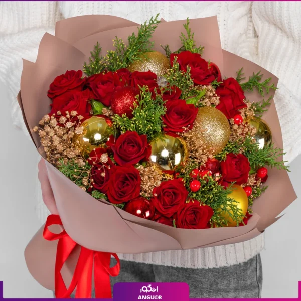 خرید دسته گل کریسمس - دسته گل کریسمس به همراه گل رز - کریسمس