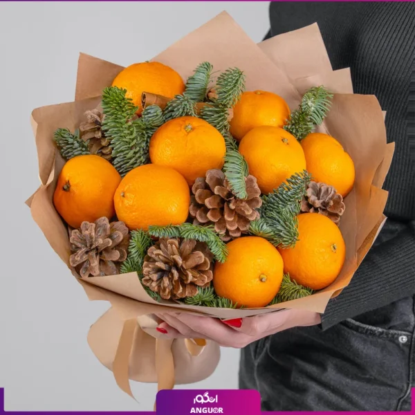 خرید دسته گل کریسمس - دسته گل به همراه پرتقال