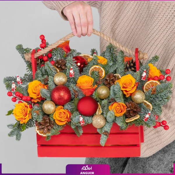 باکس گل کریسمس به همراه رز - باکس گل کریسمس
