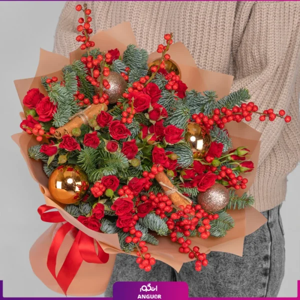 خرید دسته گل کریسمس - سفارش دسته گل به همراه دارچین