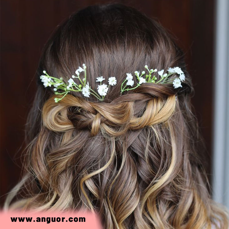 شینیون مو با گل ژیپسوفیلا