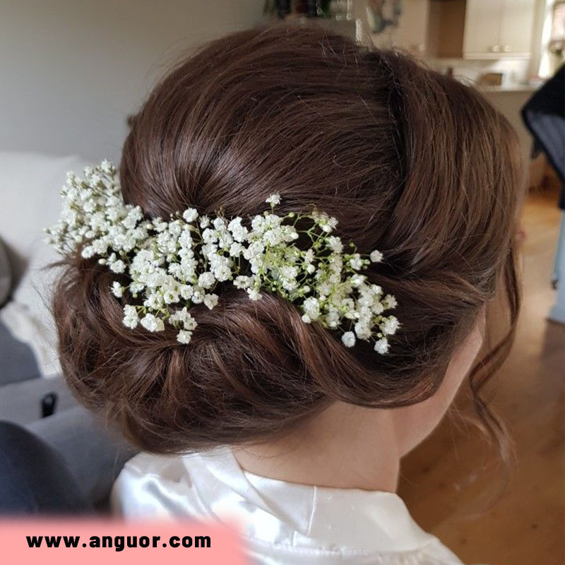 شینیون مو با گل ژیپسوفیلا