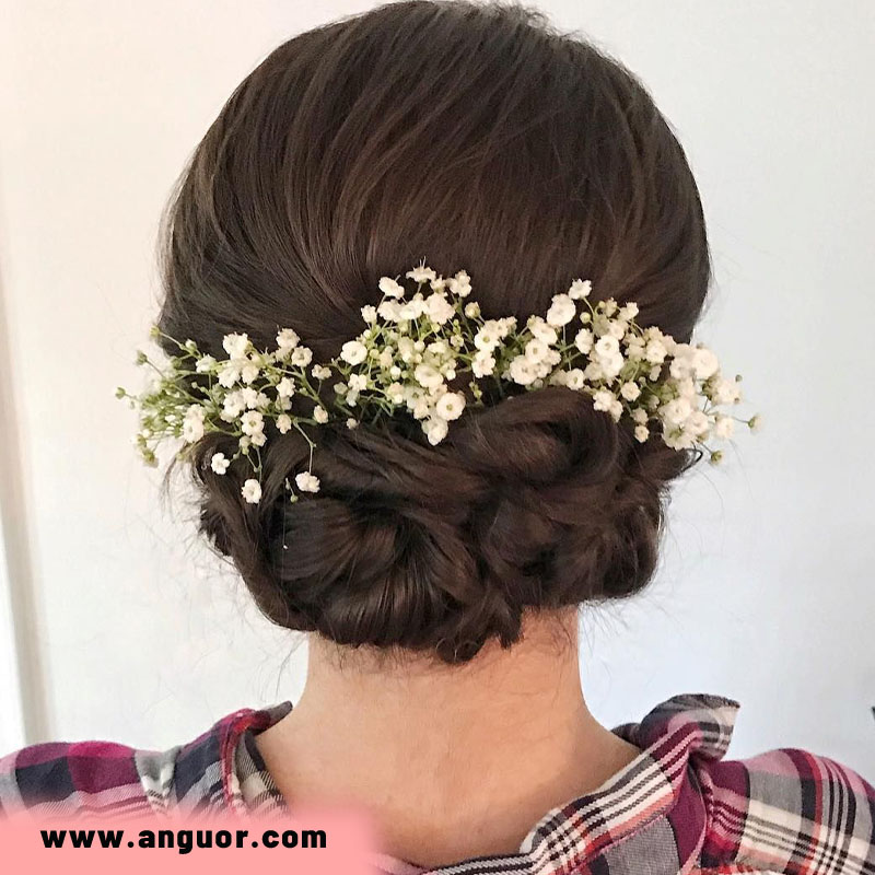 شینیون مو با گل ژیپسوفیلا