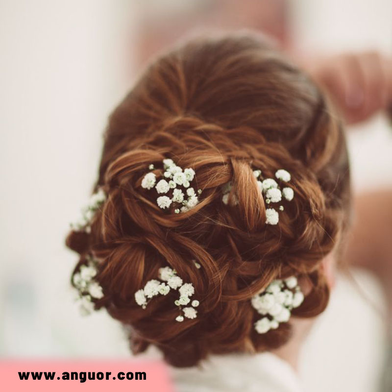 شینیون مو با گل ژیپسوفیلا