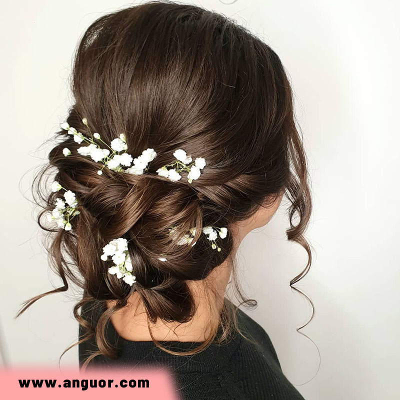 شینیون مو با گل ژیپسوفیلا