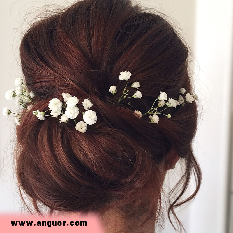 شینیون مو با گل ژیپسوفیلا