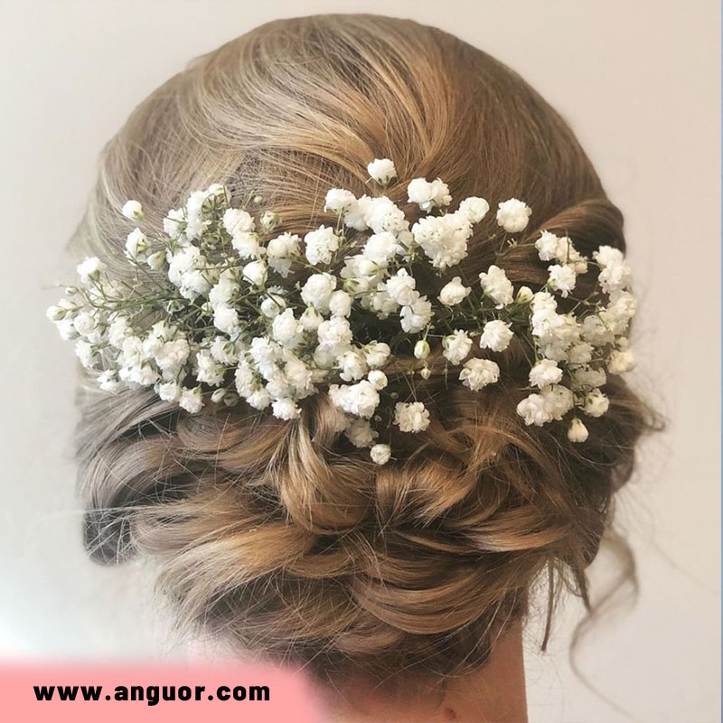 شینیون مو با گل ژیپسوفیلا