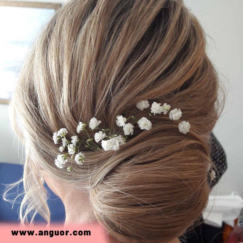 شینیون مو با گل ژیپسوفیلا