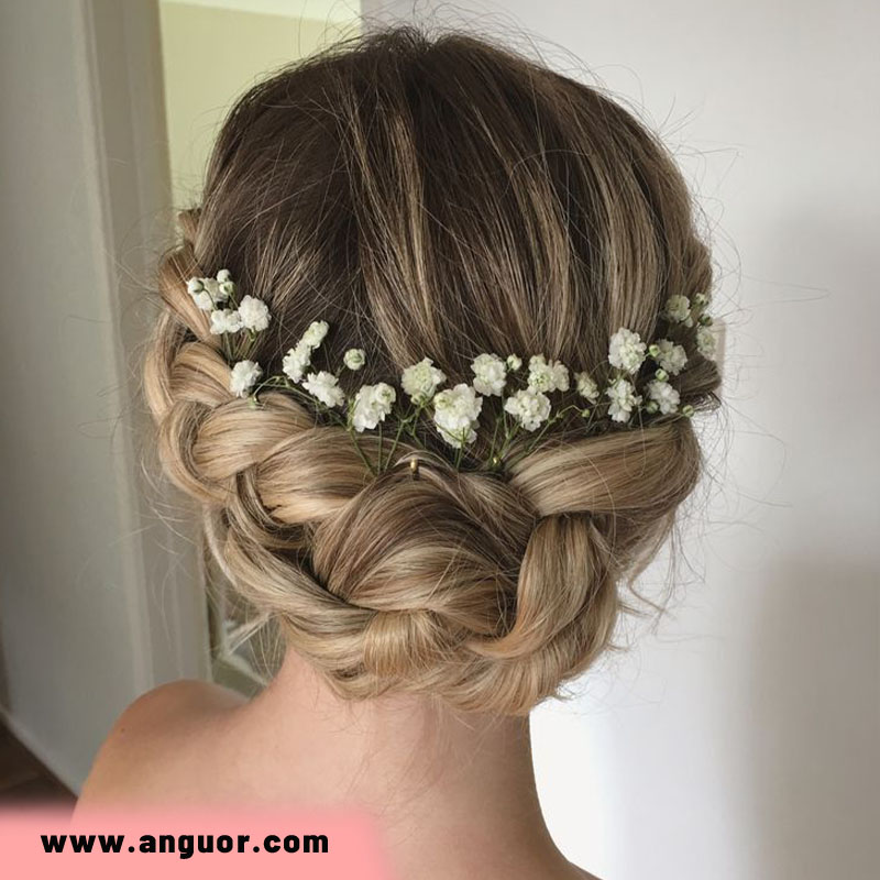 شینیون مو با گل ژیپسوفیلا