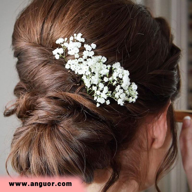 شینیون مو با گل ژیپسوفیلا