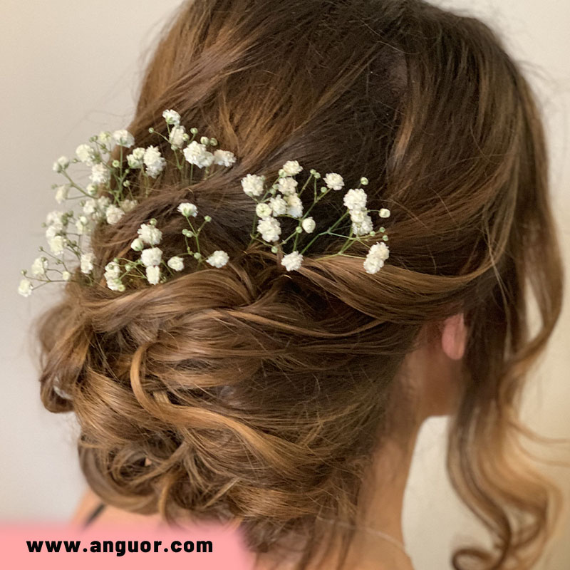 شینیون مو با گل ژیپسوفیلا