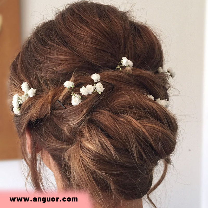 شینیون مو با گل ژیپسوفیلا