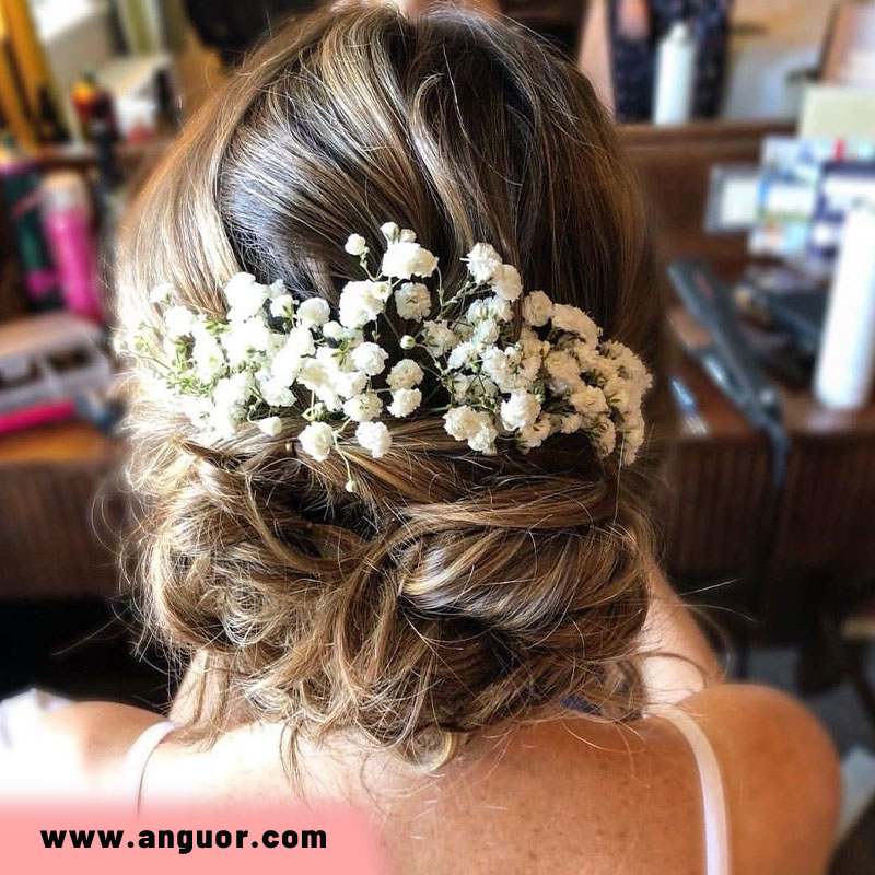 شینیون مو با گل ژیپسوفیلا