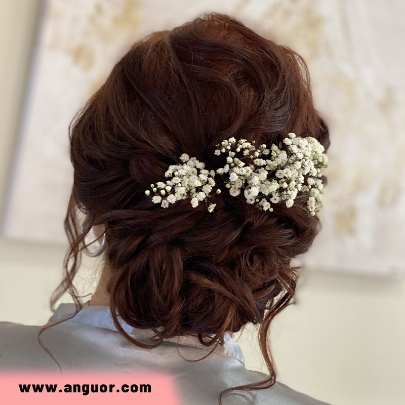 شینیون مو با گل ژیپسوفیلا