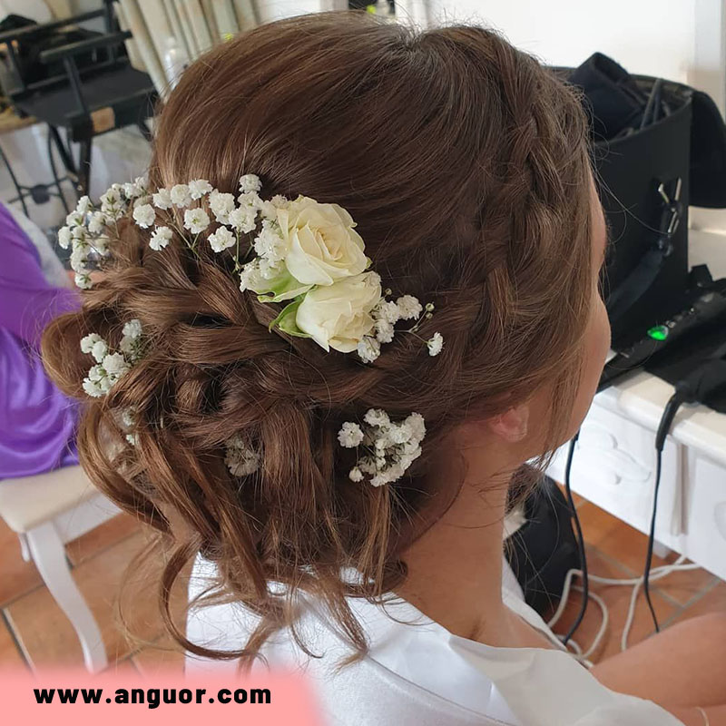 شینیون مو با گل ژیپسوفیلا