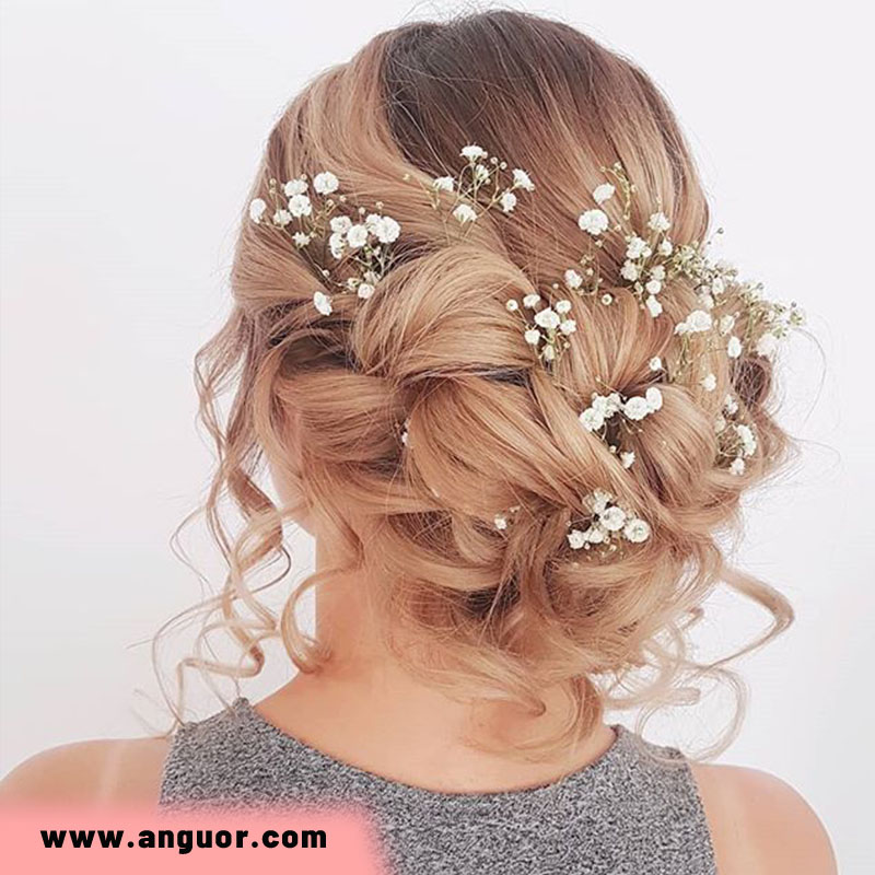 شینیون مو با گل ژیپسوفیلا