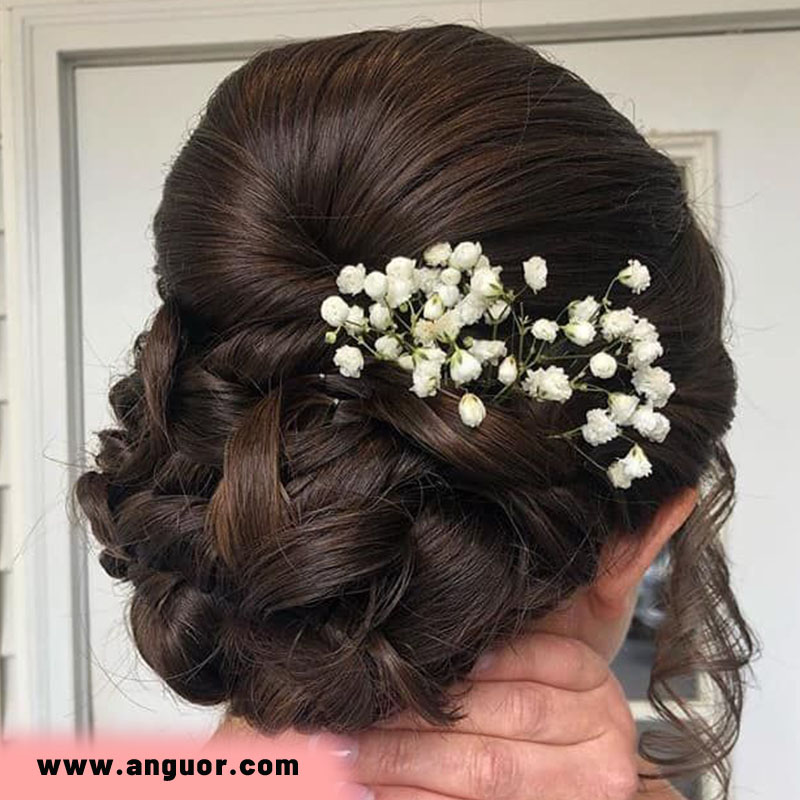 شینیون مو با گل ژیپسوفیلا