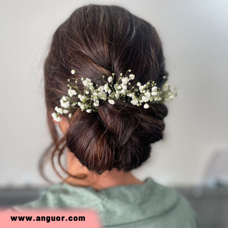 شینیون مو با گل ژیپسوفیلا