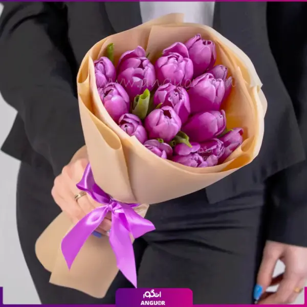 دسته گل لاله بنفش- 15 شاخه گل لاله- انگور