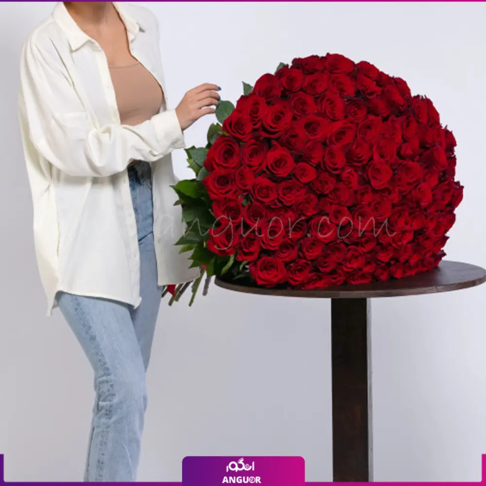 دسته گل 100 شاخه رز قرمز 100 سانتی (سوپر ممتاز هلندی) - Image 2