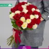 دسته گل 35 شاخه رز قرمز و سفید | ارسال فوری گل طبیعی