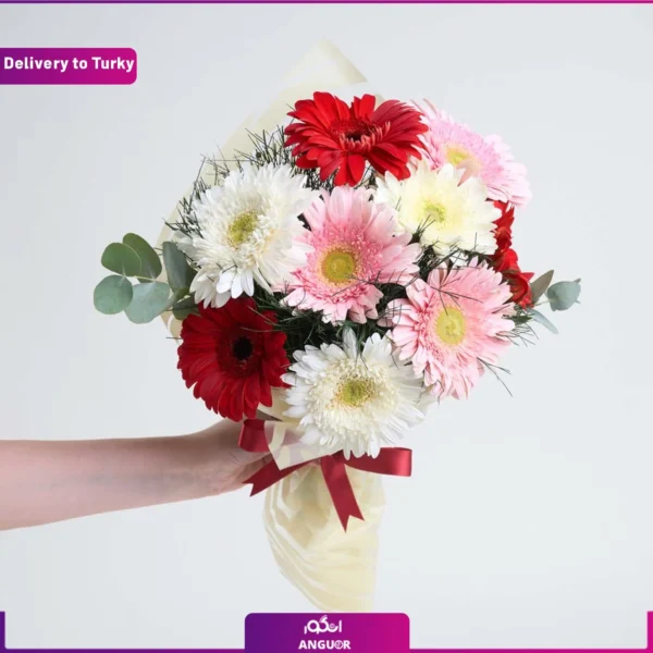 ارسال دسته گل ژربرای قرمز و صورتی و قرمز به ترکیه