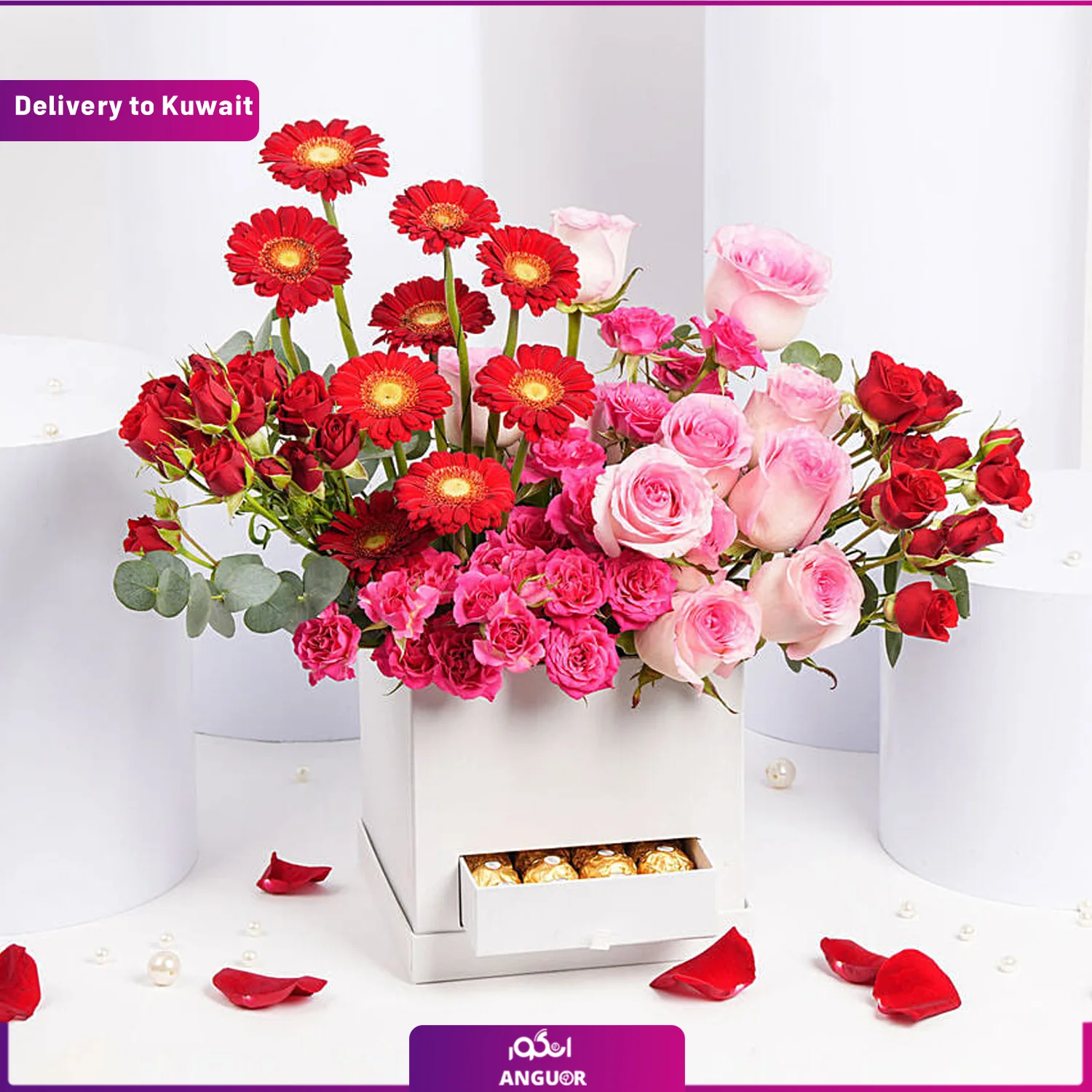 Kuwait-flower box باکس گل تم صورتی (تحویل در کویت) - Image 1