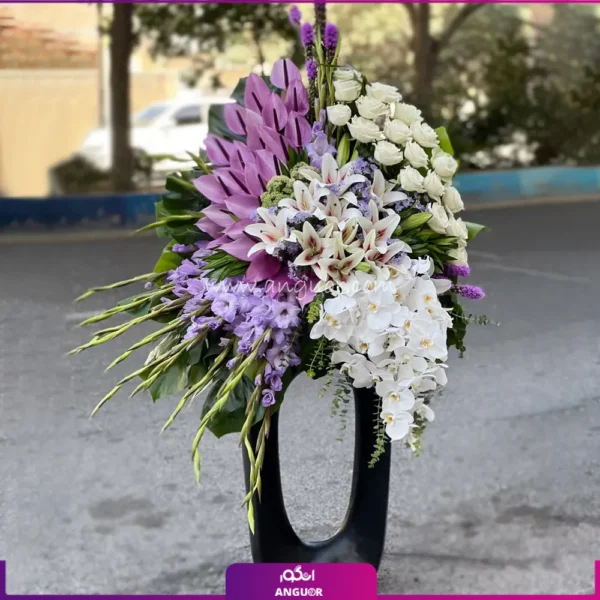 جام گل خاص با 26 شاخه گل آنتوریوم و لیلیوم،رز،ارکیده،گلایول