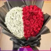 دسته گل قلبی بزرگ با رز قرمز و ژیپسوفیلا