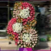 تاج گل تبریک سه طبقه (آنتوریوم، اورینتال، استرزیا)