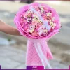 دسته گل لاکچری با گلهای داوودی و میخک و ادریسی به رنگ صورتی