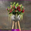 جام گل با گلهای لیلیوم و آلسترومریا و رز مینیاتوری