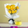 دسته گل رز 10 شاخه ای زرد به همراه کیک