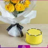 کیک با تم رنگی زرد به همراه 10 شاخه گل رز زرد