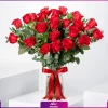 دسته گل رز قرمز با گلدان 22 شاخه ای