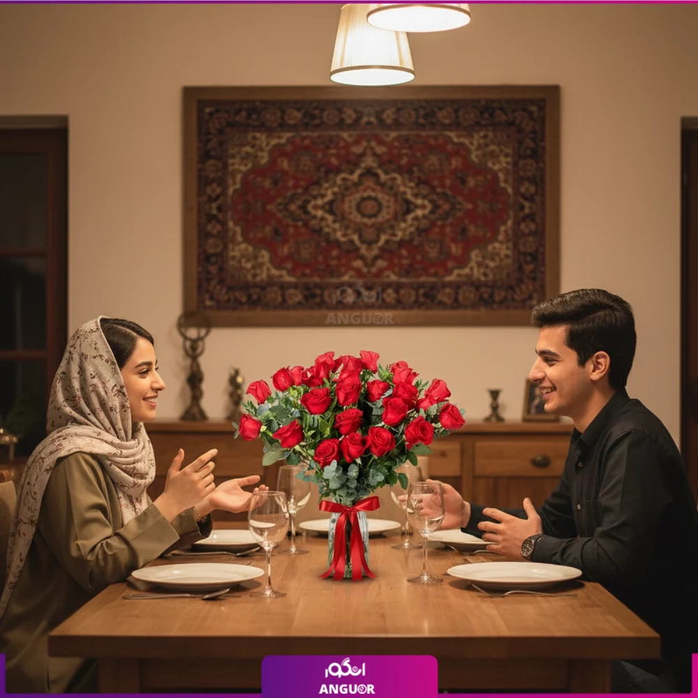 گل رز قرمز برای دختر و پسر عاشق