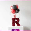 باکس گل رز حرف R با بادکنک